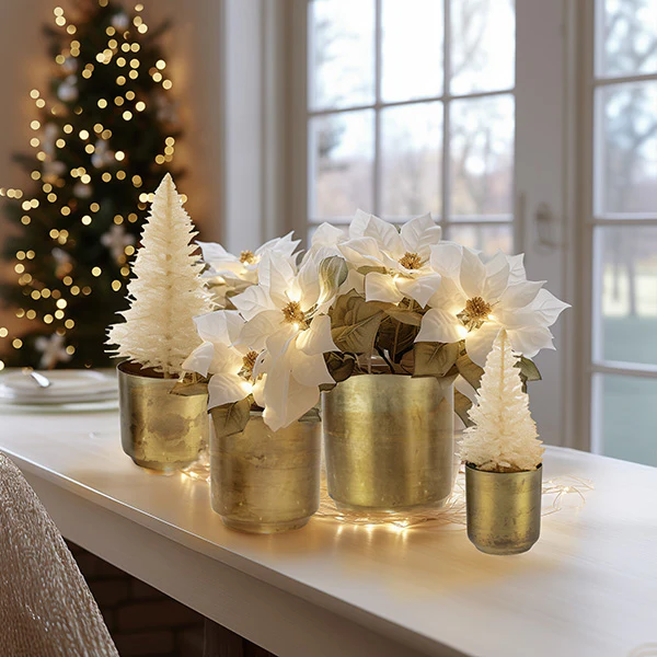 Aged Brass Metal Planters, Set of 4