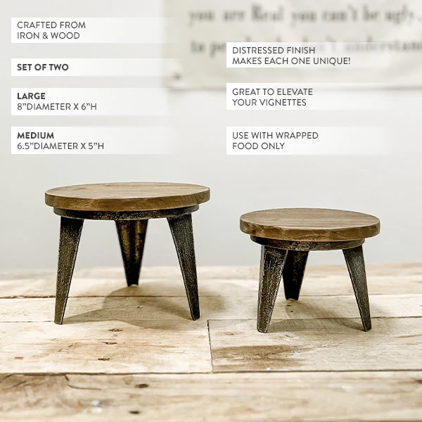 Distressed Metal and Wood Risers, Set of 2