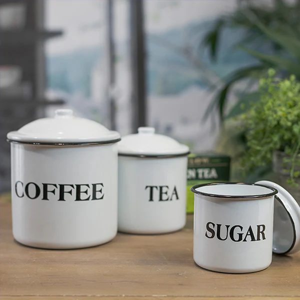 Enamelware Kitchen Canisters, Set of 3