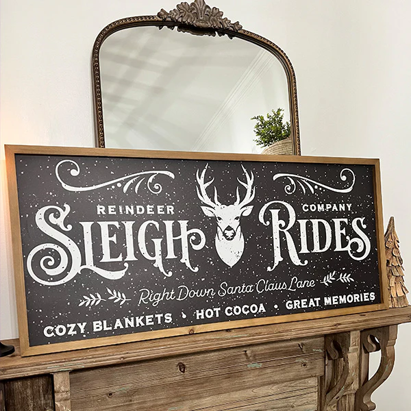 Vintage Inspired Sleigh Rides Christmas Sign