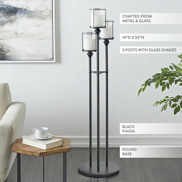 55 Inch Modern Metal Three Candle Holders on Round Base