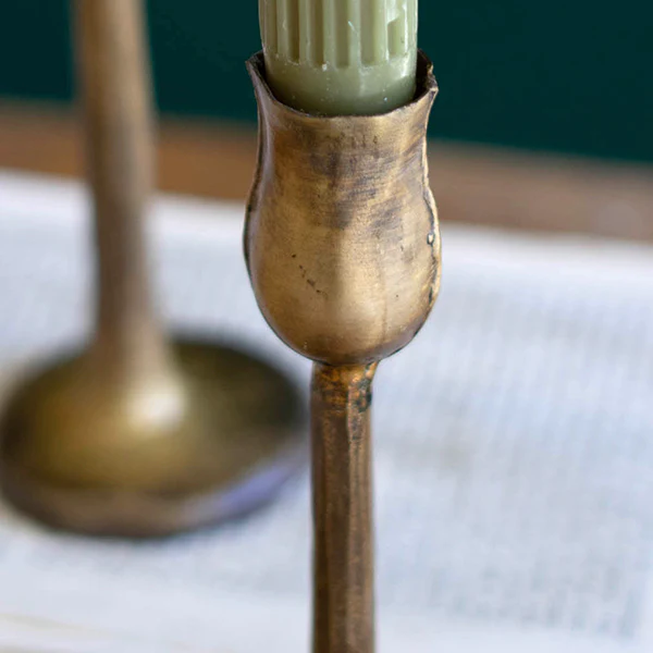 Antique Brass Metal Taper Candle Holders, Set of 3
