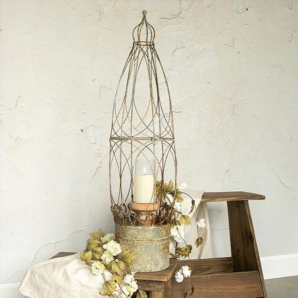 33 Inch Distressed Metal Trellis Planter
