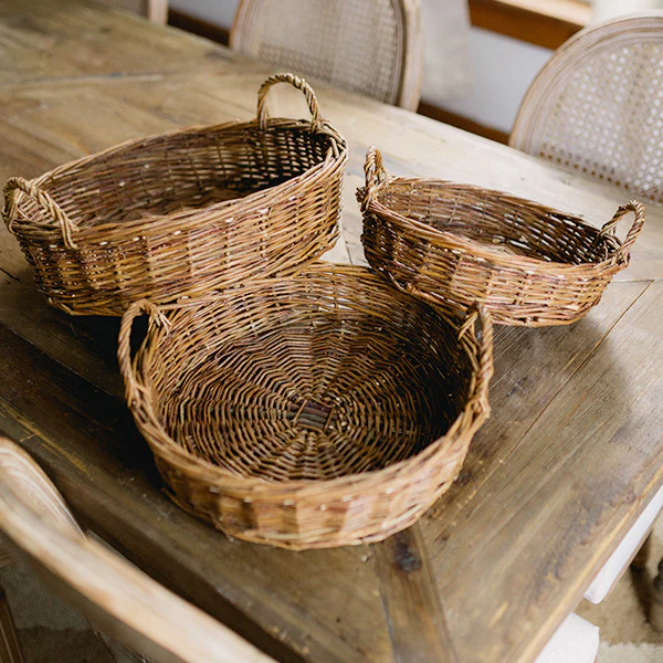 Round Willow Storage Baskets, Set of Three