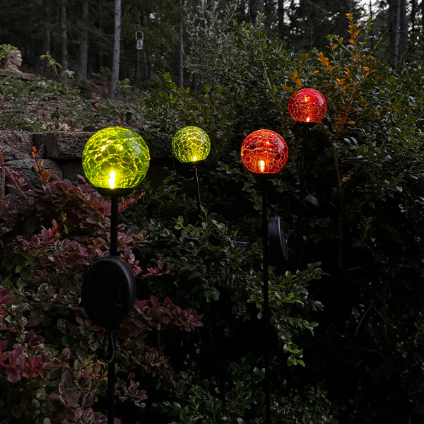 Multi-Color Solar LED Crackle Globe Yard Stakes, Set of 4