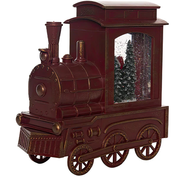 Rustic Dark Red Train Snow Globe