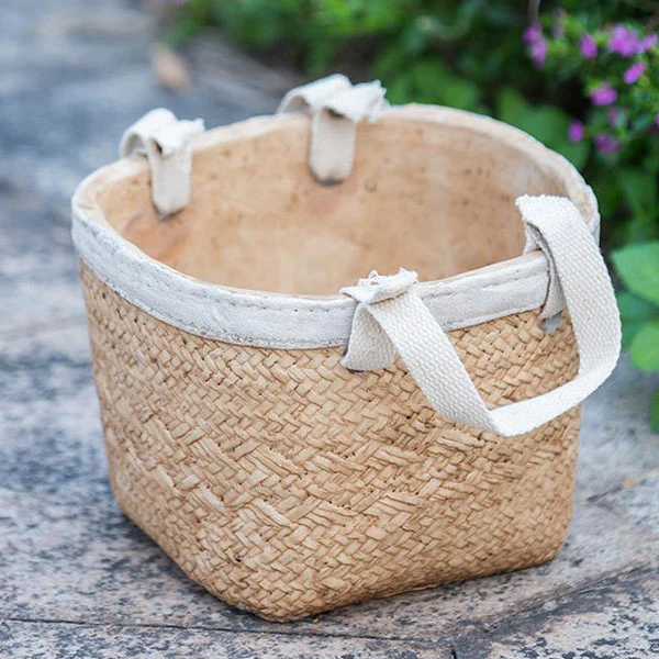 Cement Basket Planters, Set of 2