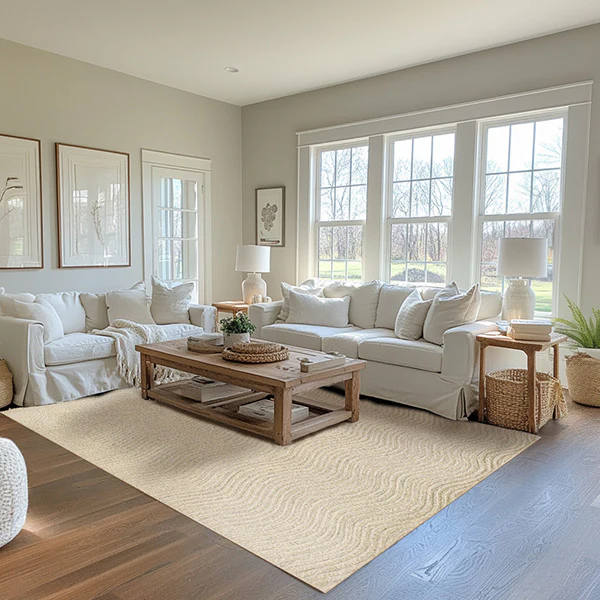 Hand Tufted Wavy Ivory Area Rug, Pick Your Size