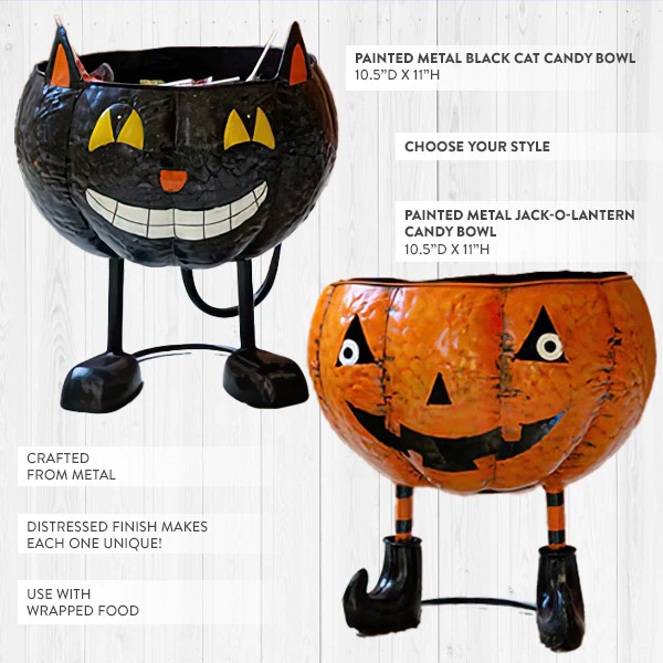 Painted Metal Halloween Candy Bowl, Choose Your Style