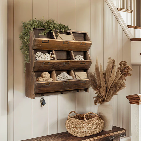 9 Cubby Entryway Wall Shelf with Hooks