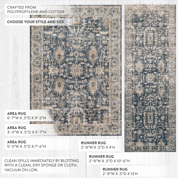 Vintage Washed Blue Area Rug, Choose Your Size