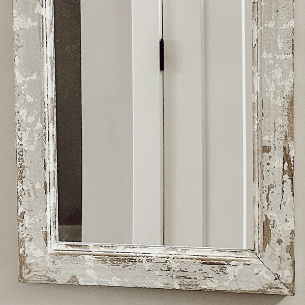 Hand-Carved Distressed Wooden Ornate Mirror