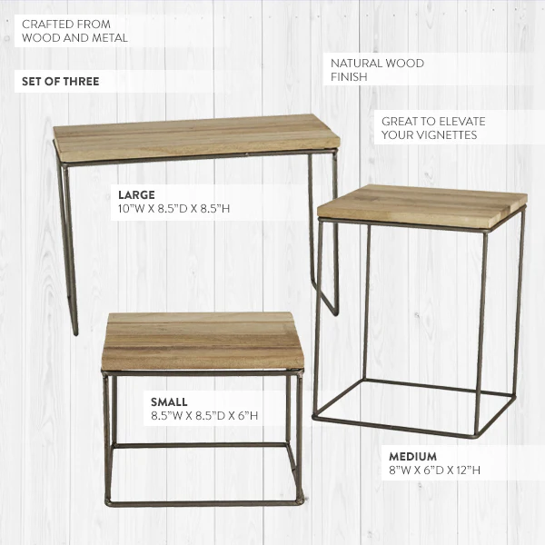 Utilitarian Wood and Metal Display Risers, Set of 3