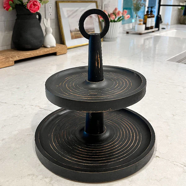 Distressed 2 Tiered Wooden Tray with Handle