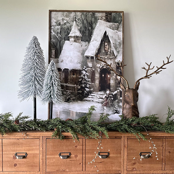 Flocked Faux Christmas Trees, Set of Two