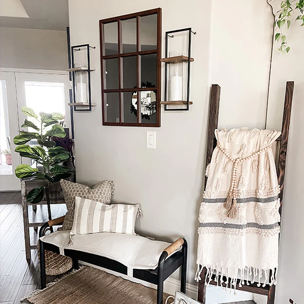 Wooden Framed Window Pane Mirror