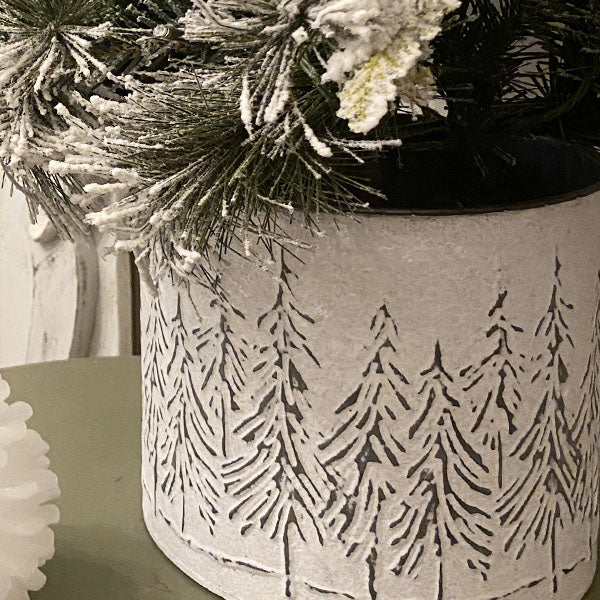 Snowy Tree Embossed Metal Christmas Planters, Set of 3
