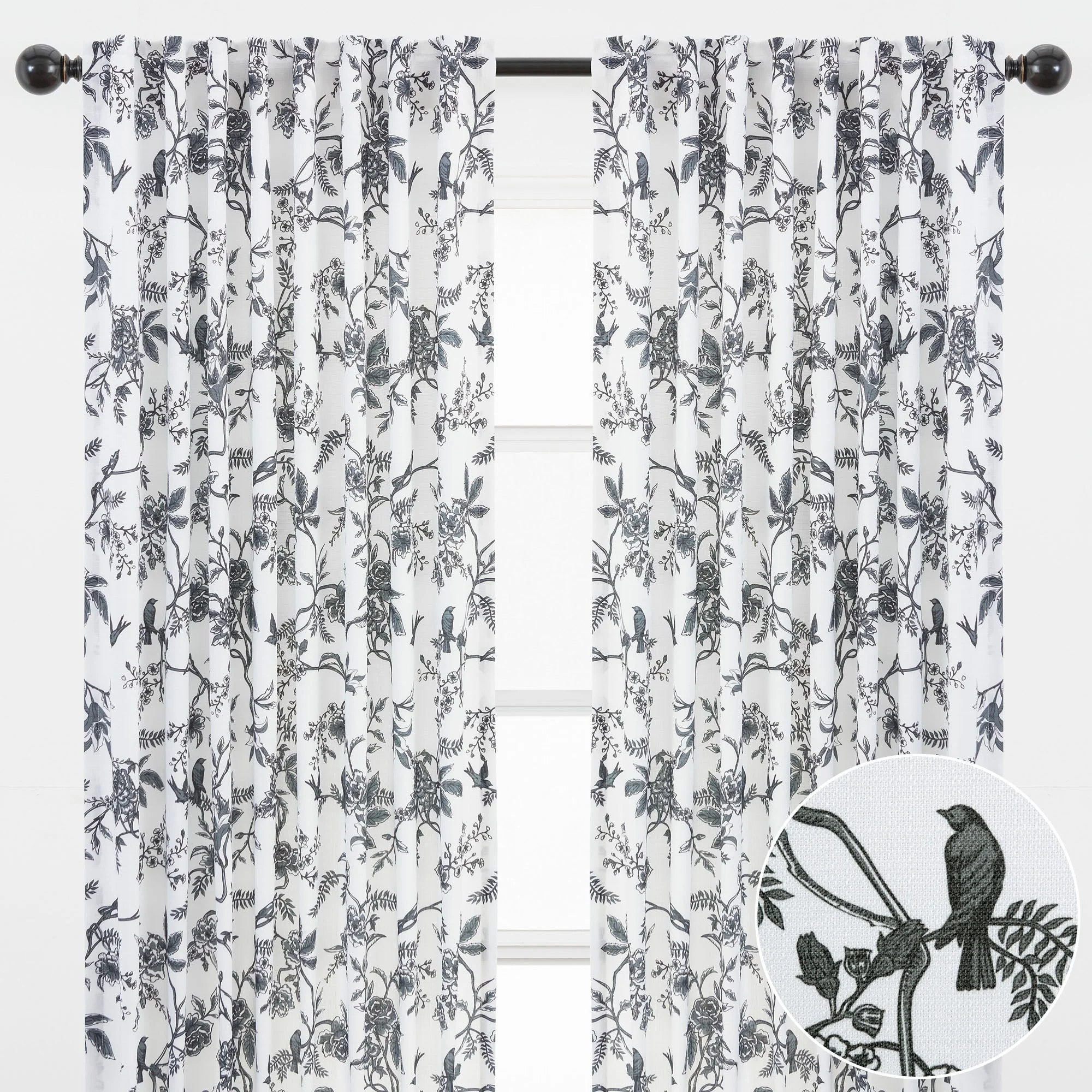 Faux Linen Toile Room Darkening Curtains