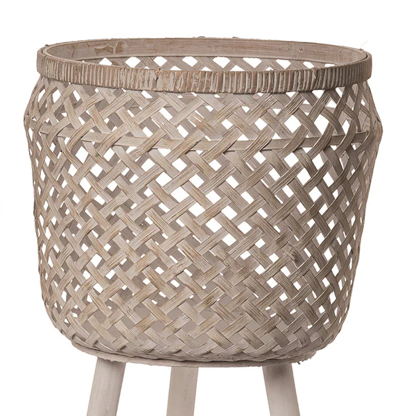 Lattice Bamboo Planters with Wooden Plant Stands, Set of 3