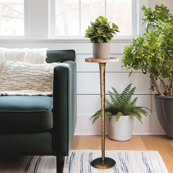Antique Brass Cocktail Table with Acacia Wood Top