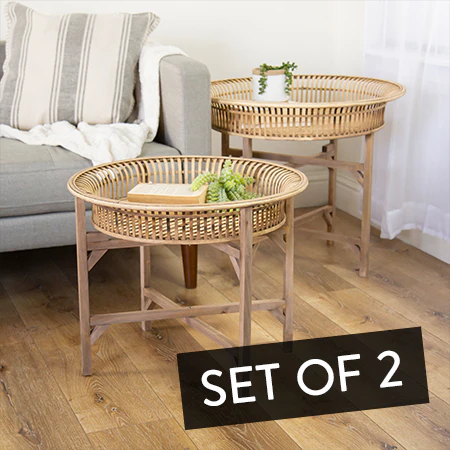 Removable Tray Top Bamboo Tables, Set of 2