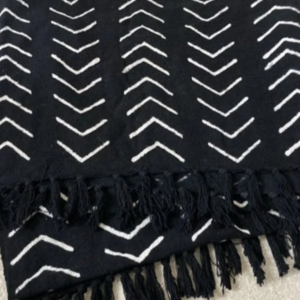 Hand-Block Printed Farmhouse Throw with Tassels