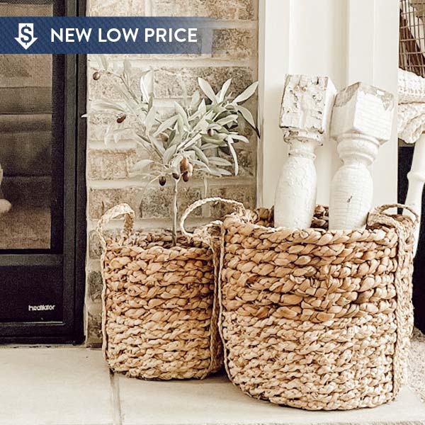 Handwoven Two-Toned Seagrass Baskets, Set of 2
