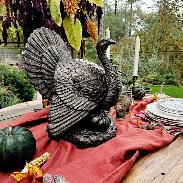 16 Inch Antique Inspired Bronze Tabletop Turkey Centerpiece