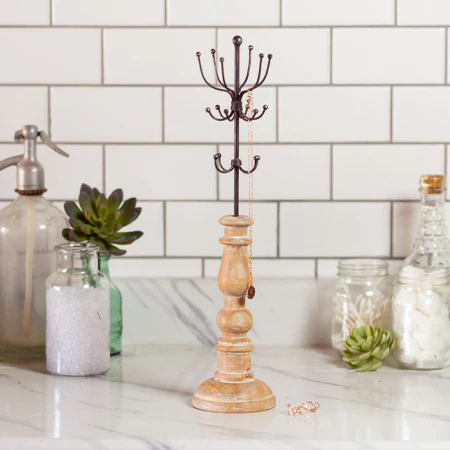 Metal Jewelry Display with Wooden Stand