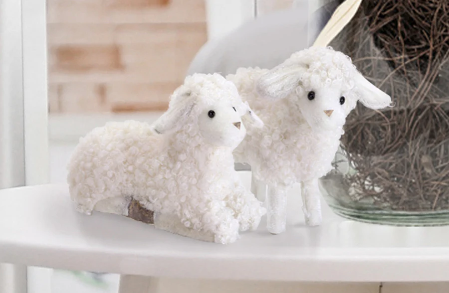 Fluffy Sheep Figurines, Set of 3