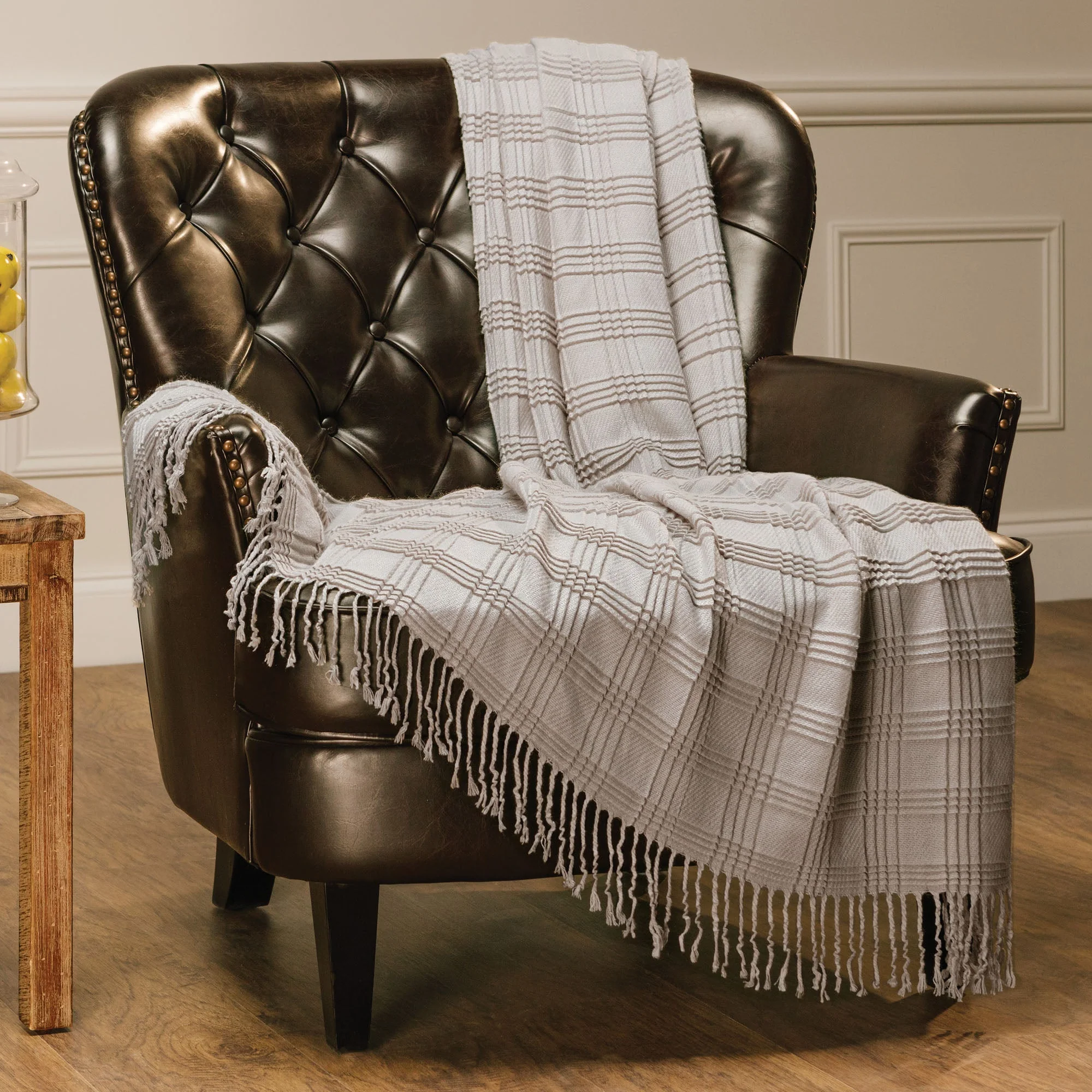 Pleated Plaid Throw Blanket