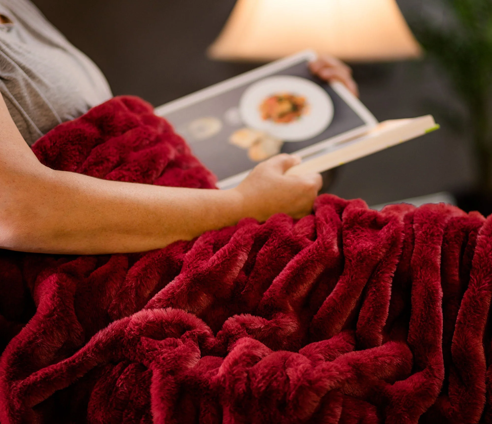 Ruched Faux Fur Throw Blanket