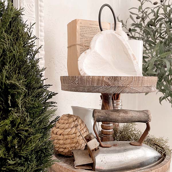 Whitewashed Heart Shaped Dough Bowls, Set of 2