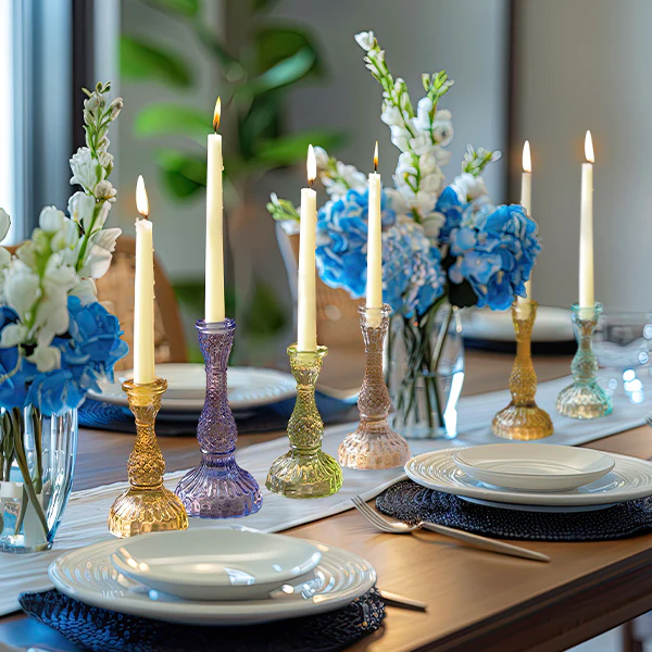 Multicolor Glass Taper Candle Holders, Set of Six