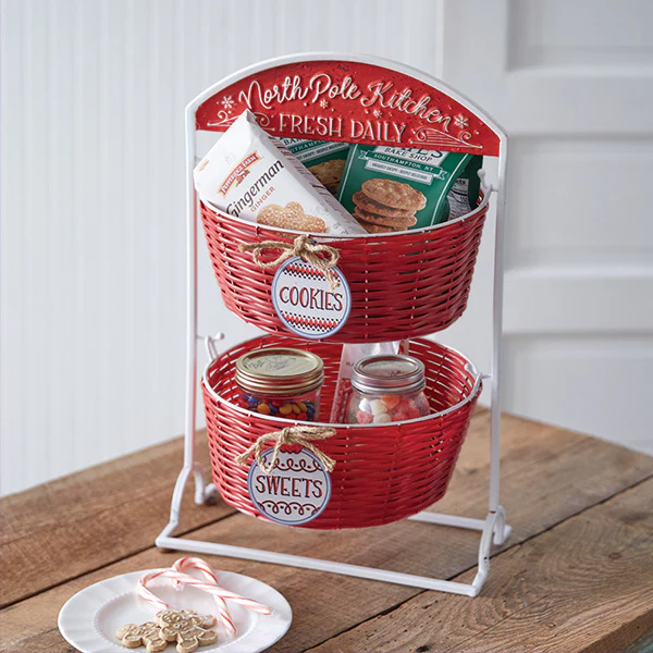 North Pole Kitchen Tiered Basket Stand
