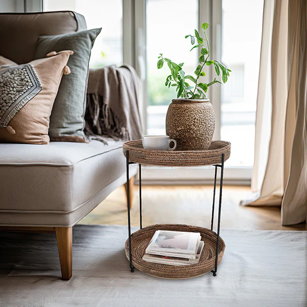 Round Seagrass Table | Removable Serving Trays