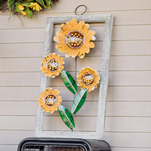 Wooden Framed Metal Sunflower Art