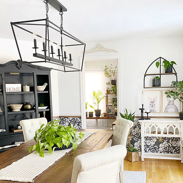 HUGE 6 Light Metal Framed Chandelier