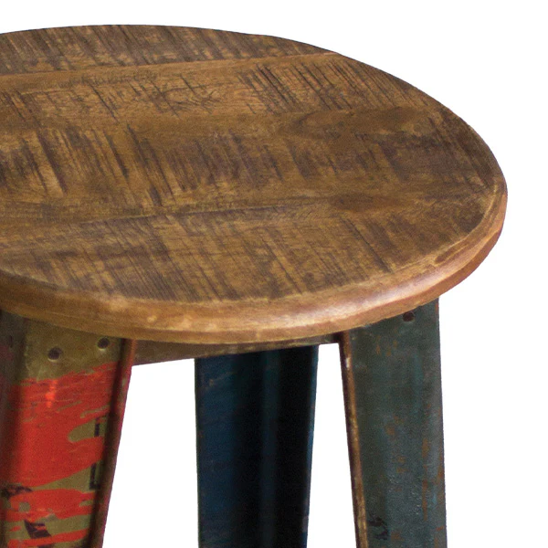 Recycled Metal Bar Stool with Wooden Top