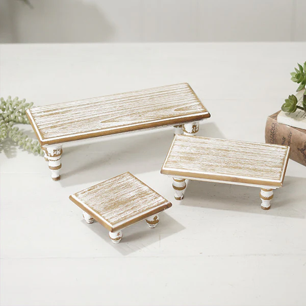 Vintage Inspired Tabletop Wood Risers, Set of 3