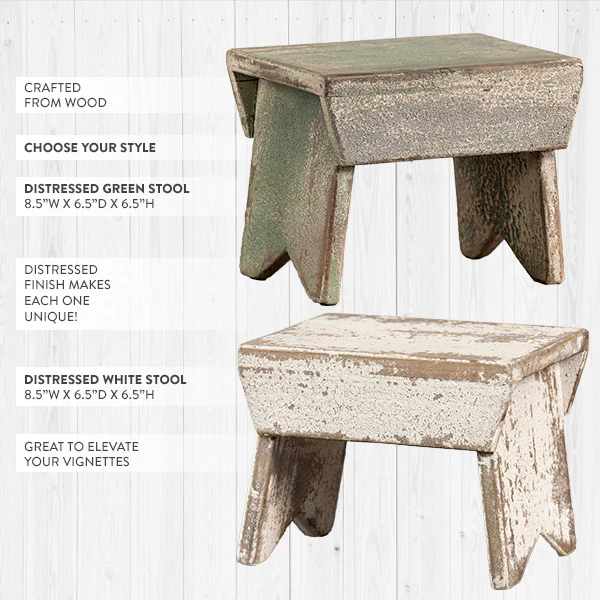 Vintage Inspired Distressed Wooden Milking Stool, Choose Your Color