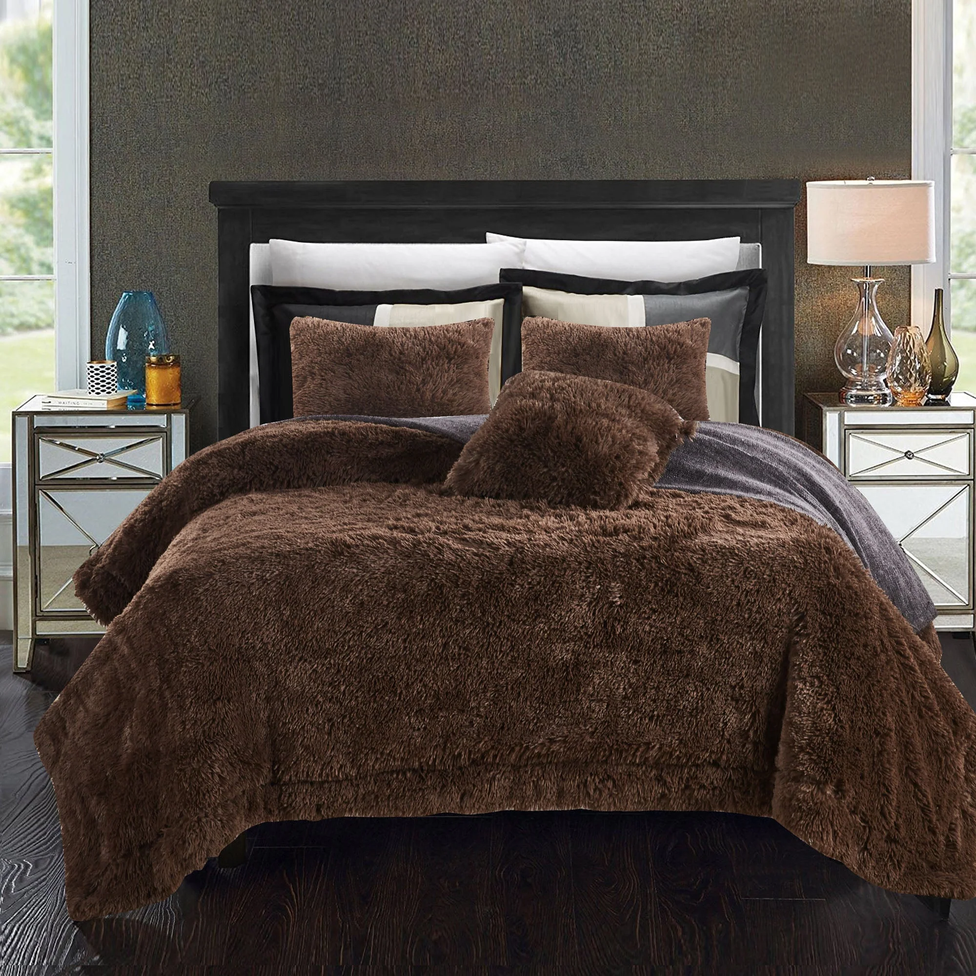 Solid Faux Long Fur Throw Blanket