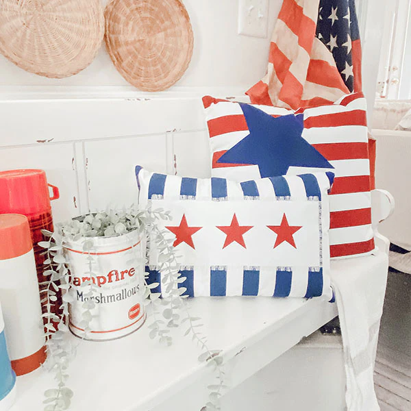 Outdoor Safe LED Light Up Patriotic Pillows, Set of 2
