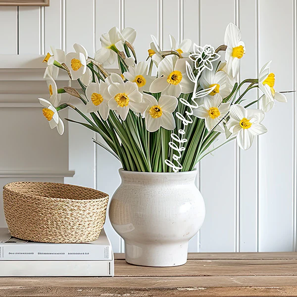 Raw Steel Birth Month Spring Flower Bouquet Markers, Set of 4