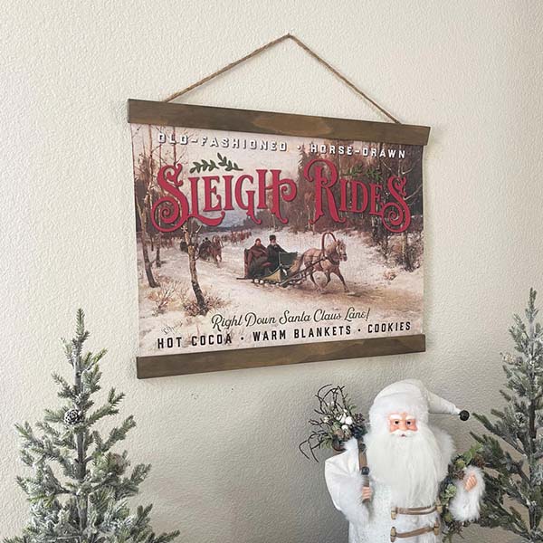 Old-Fashioned Sleigh Rides Canvas & Wood Sign, Pick Your Style