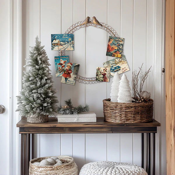 Metal Christmas Card Wreath with Two Birds