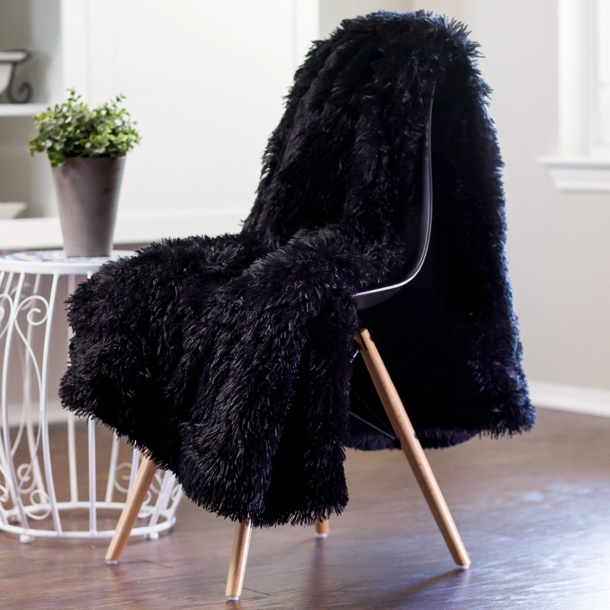Solid Faux Long Fur Throw Blanket