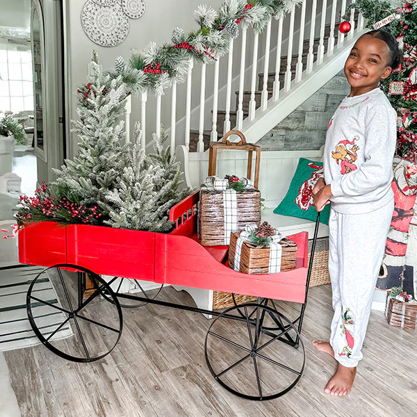 Vintage Inspired Rolling Christmas Cart