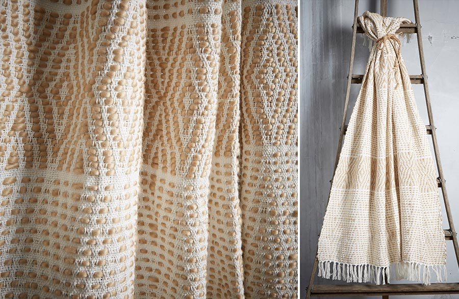 Tufted Cotton Throw Blanket, Ochre or Ivory