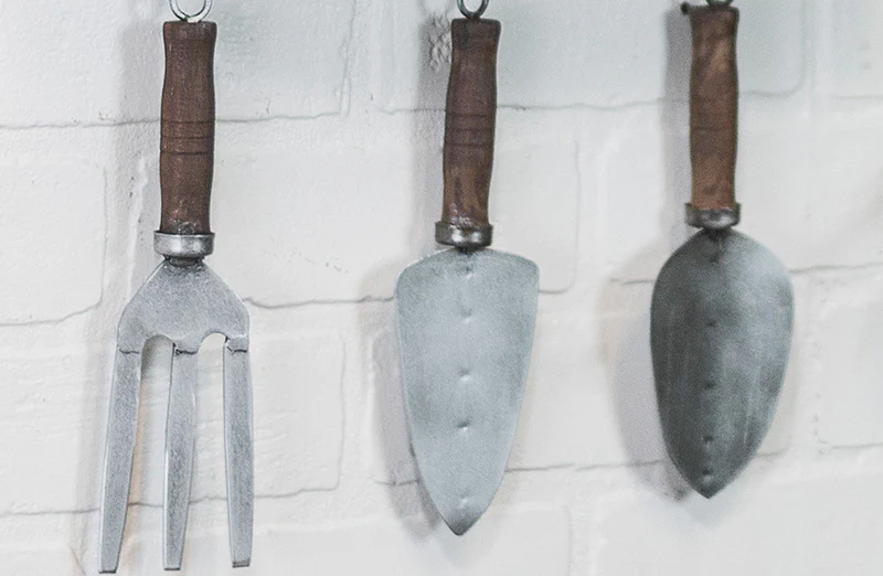 Enamel Planter With Gardening Tools